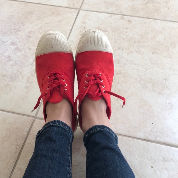 Bensimon Tennis Shoes Red Lace-Up Canvas